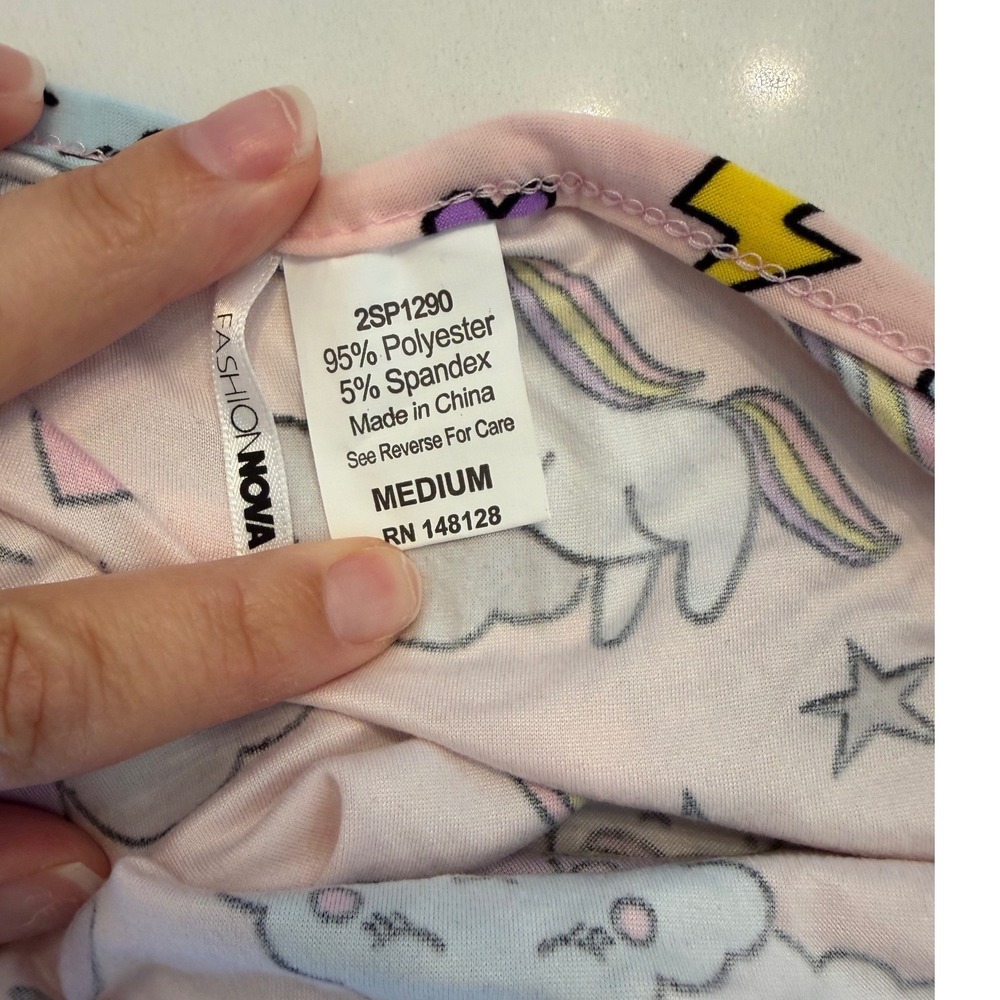 Fashion Nova Miss Unicorn PJ Short Set Blush Pink Rainbow Womens Medium - Picture 5 of 7